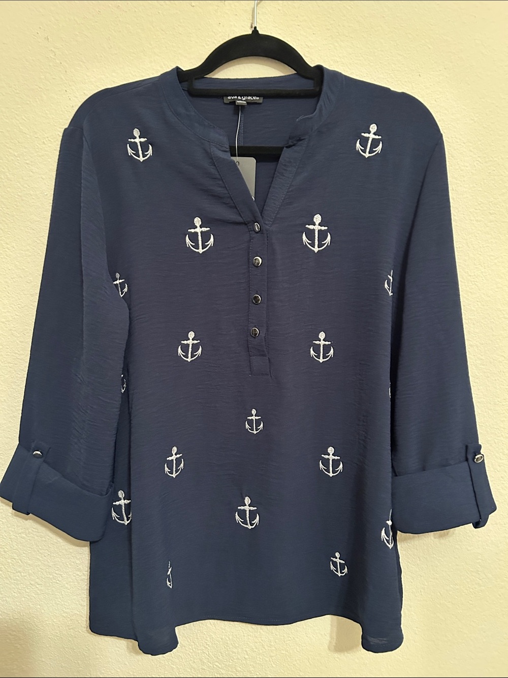 Ava & Grace Navy Tunic with White Anchor Embroidery